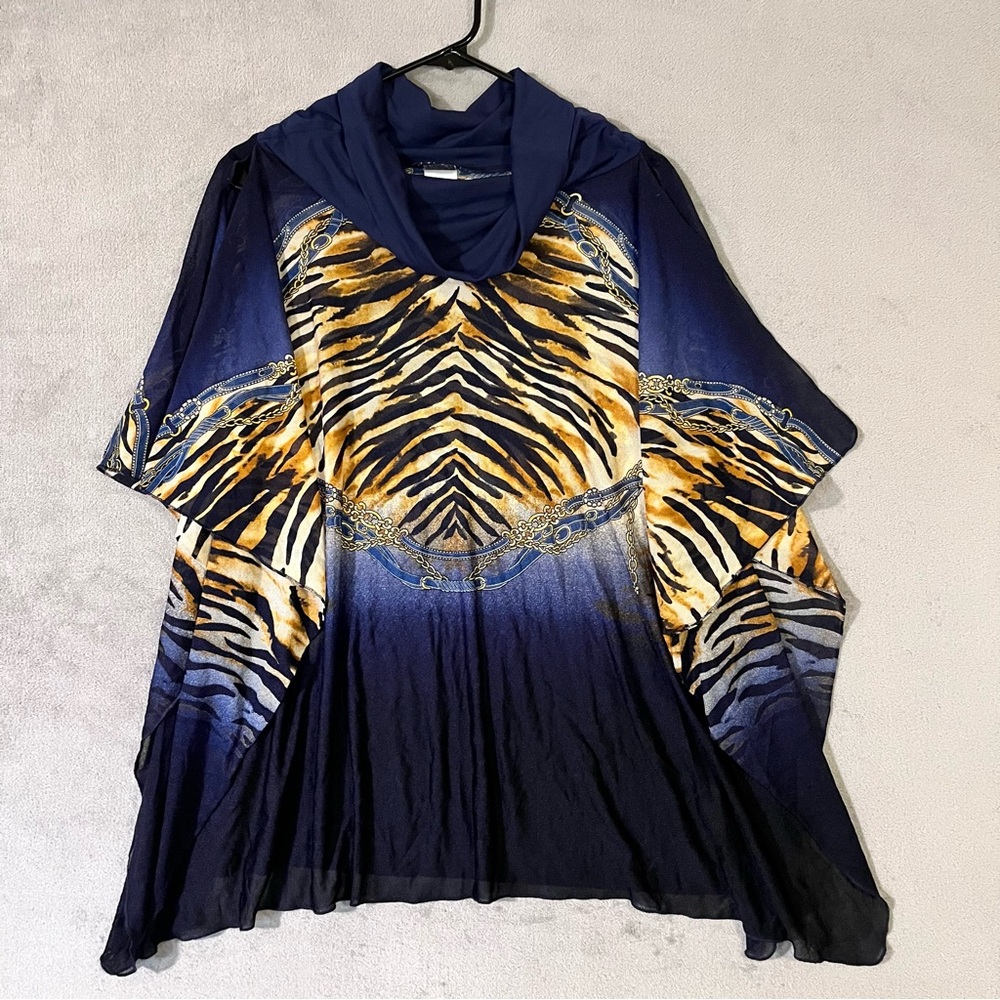 SUNFLAIR Swimwear COVERUP Sheer Dramatic Cowl Neck / Open Sides Womens Size 8